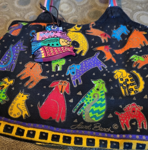 Laurel Burch Dog Print Handbag Purse - Picture 2 of 5